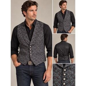 Wah Maker Arizona True West Mens Western Vest Black Grey Geometric Pattern Large